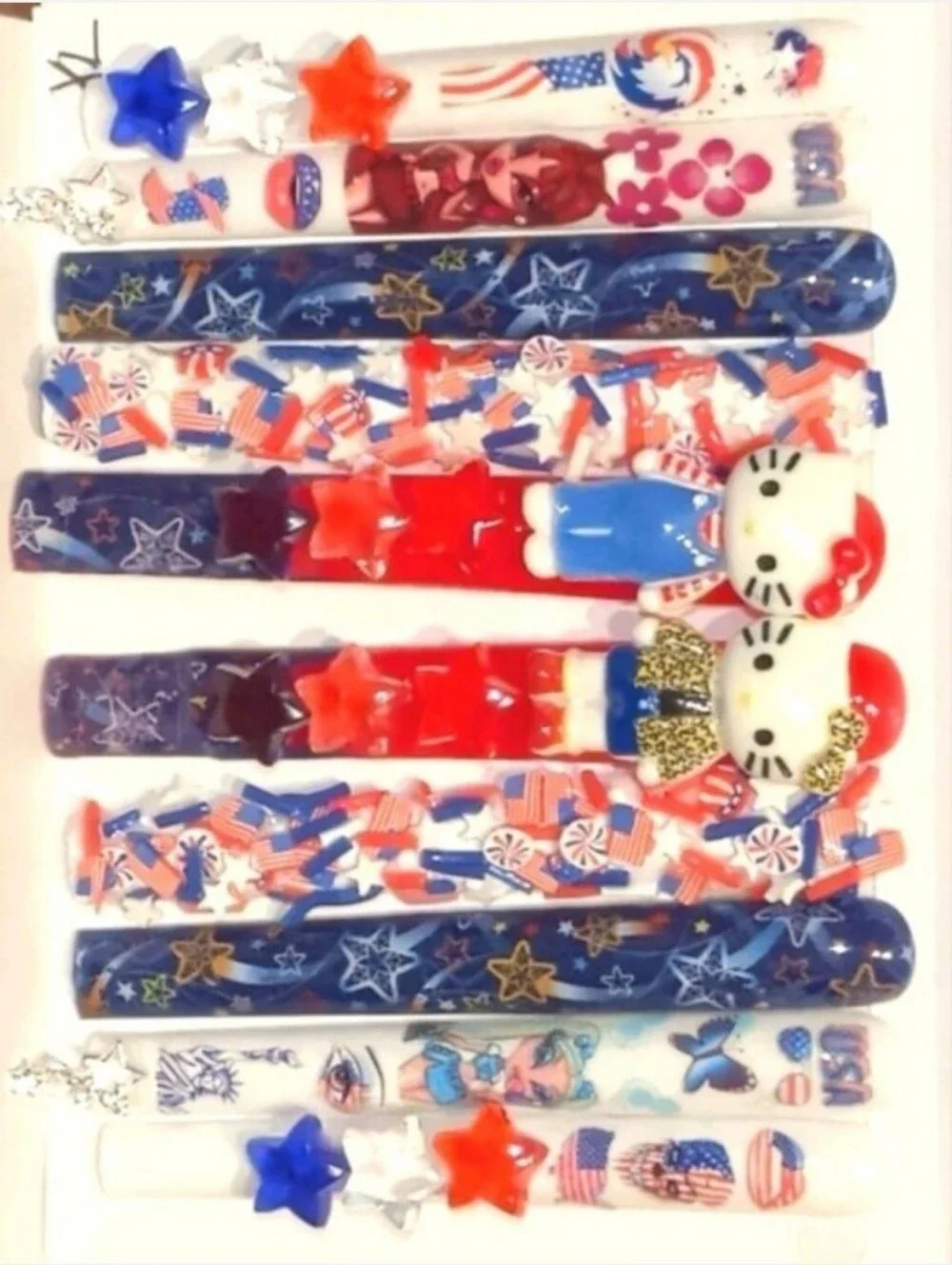 Hand CRAFTED 6XL Patriotic Red, White & Blue Press-On Nails - Star & Flag